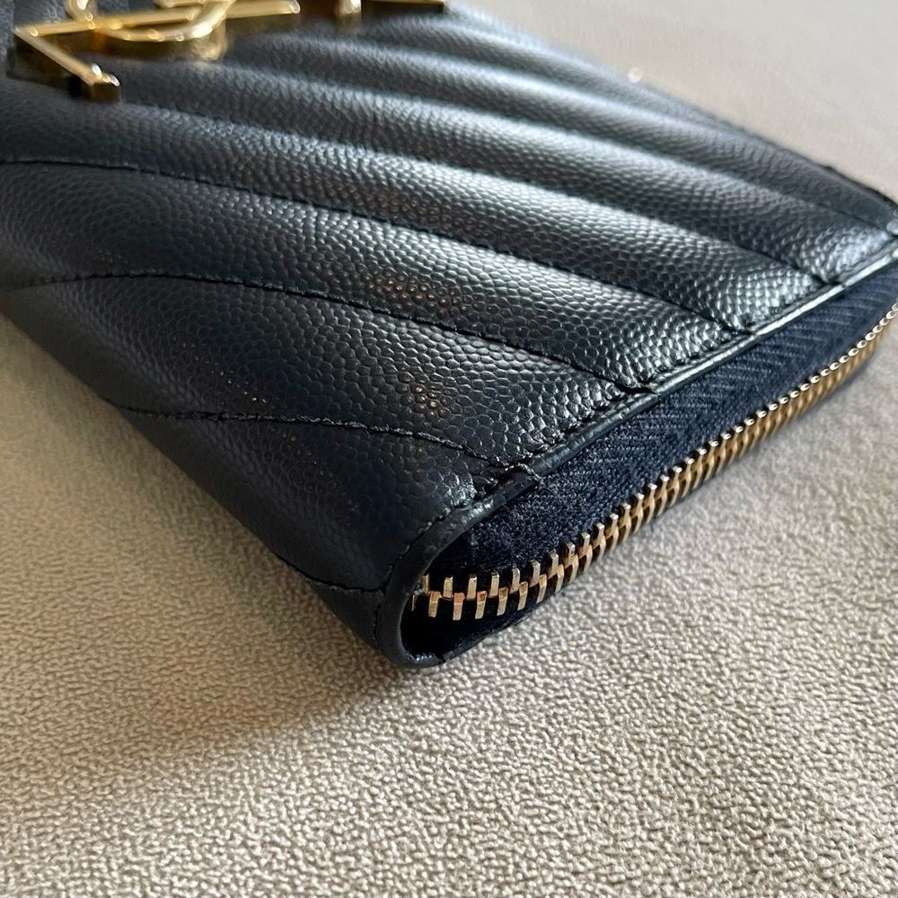 YSL Navy Monogram Matelassé Leather Zip-Around Continental Wallet - Picture 6 of 8